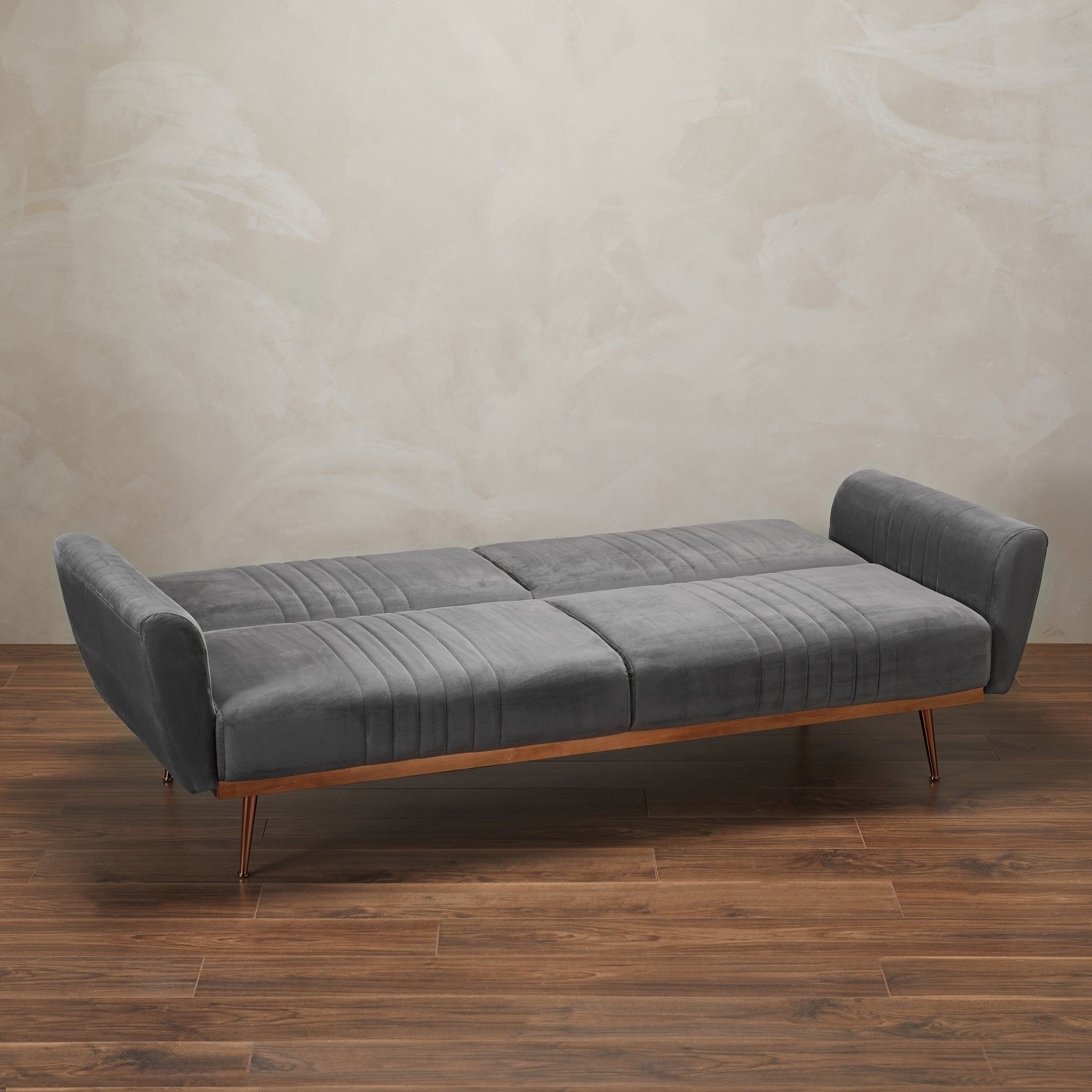 Read more about 3 seater click-clack sofa bed in grey velvet nico